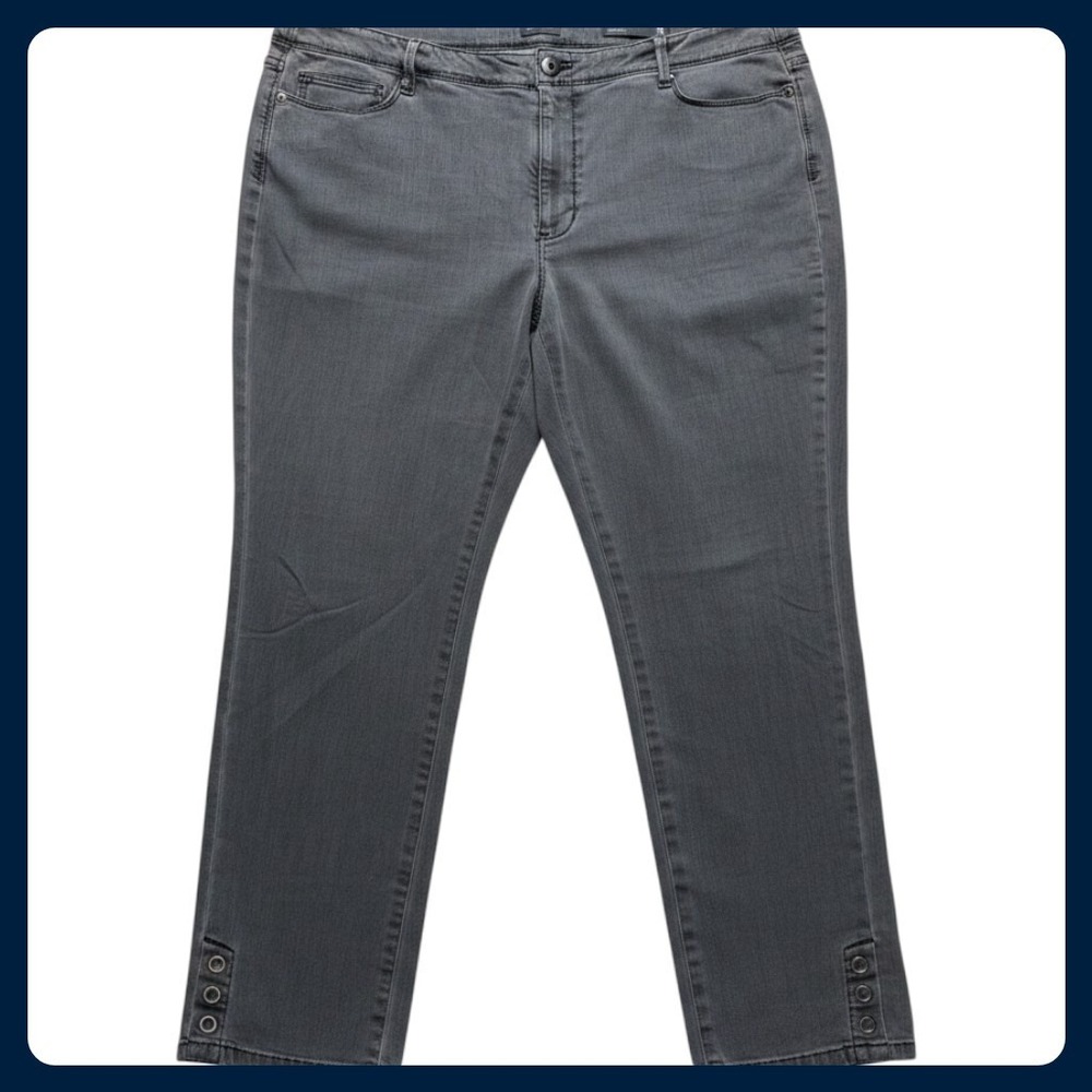 J. Jill Slim Ankle Jeans Women 18 Gray Authentic Fit Button Hem Casual